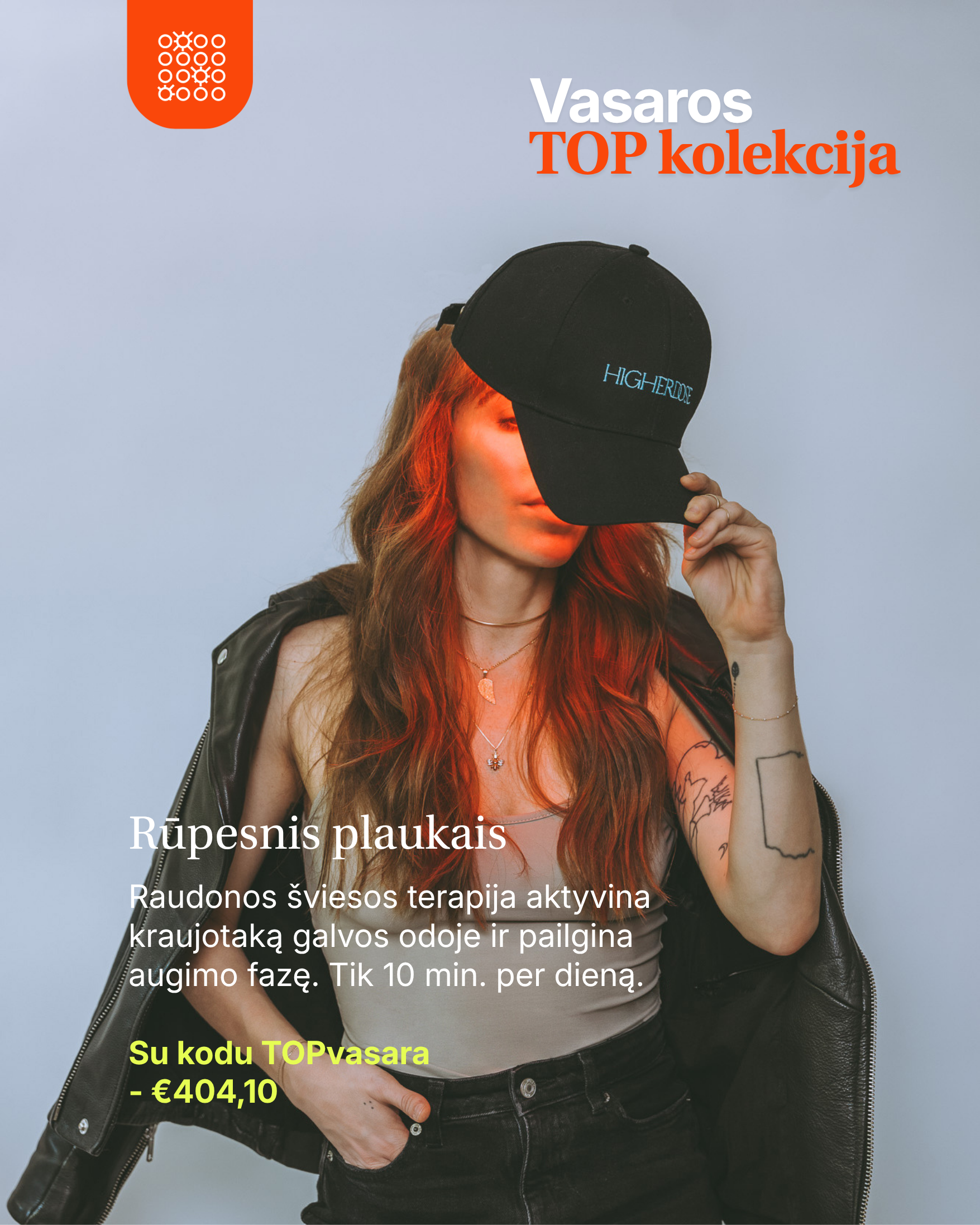 HigherDOSE® sarkanās gaismas un tuvā infrasarkanā starojuma terapijas vāciņš
