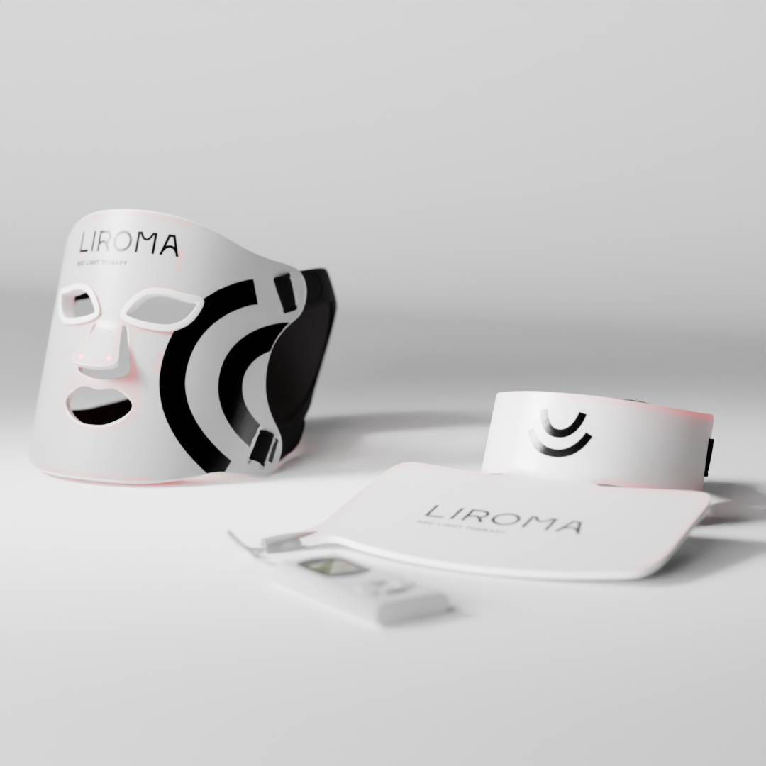 LIROMA® LED terapeitiskā sarkanās gaismas un tuvā infrasarkanā starojuma sejas, kakla un dekoltē maska