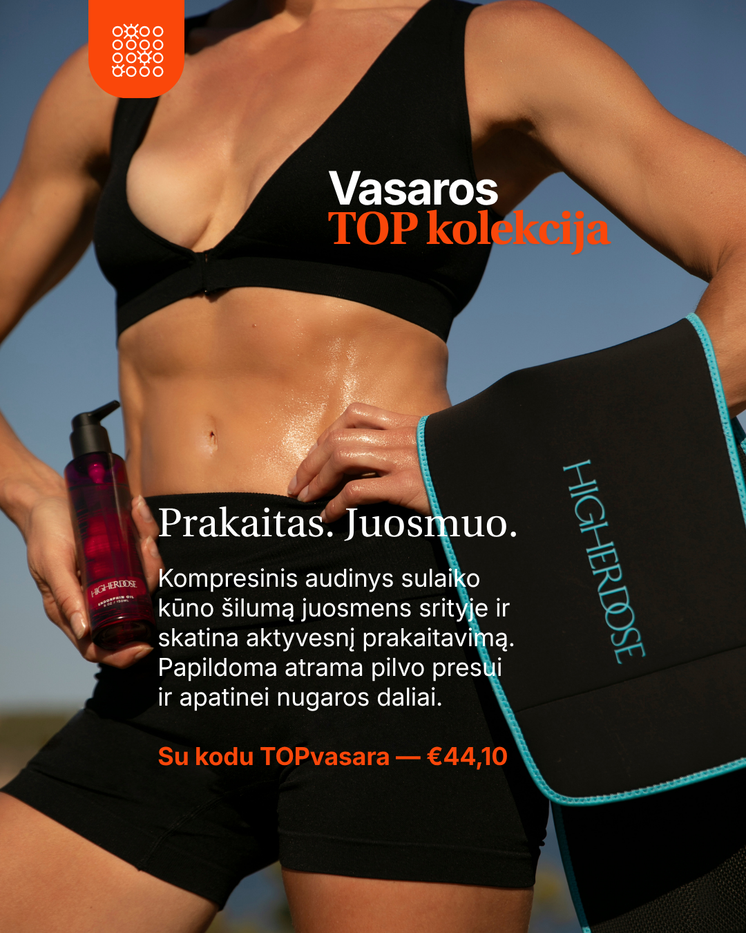 HigherDOSE® SWEATBAND termojosta ķermeņa siltumam, svīšanai un jostasvietas atbalstam