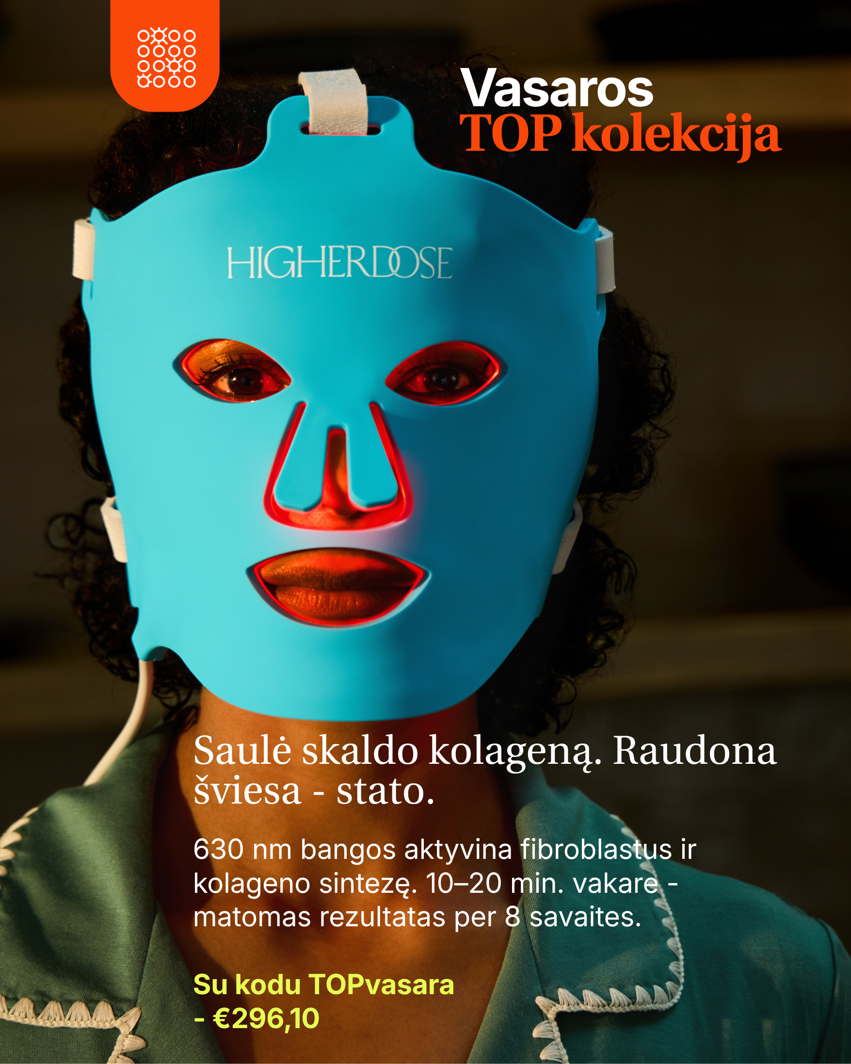 HigherDOSE® sarkanās un infrasarkanās gaismas terapijas maska